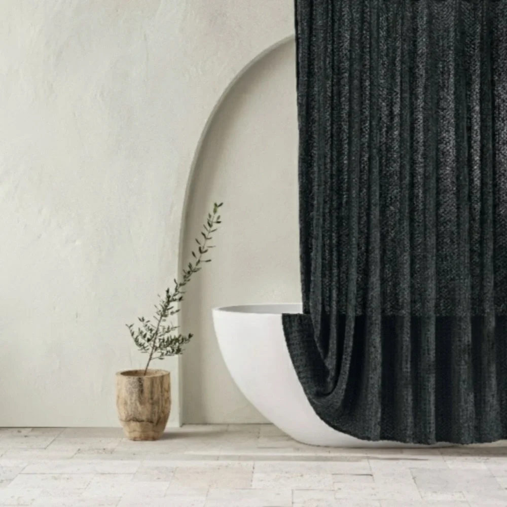 Casaluna black waffle knit shower curtain new